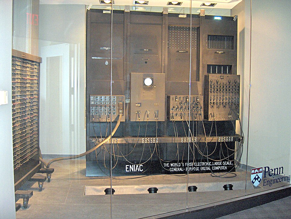 Two operators working at the ENIAC computer